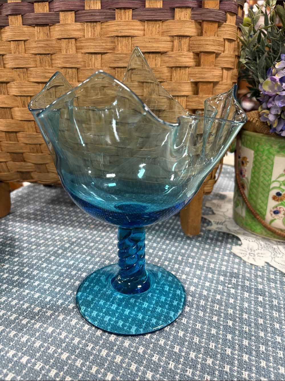 Vintage 1960s Blown Glass Handkerchief Fazzoletto Pedestal Vase Mid Century Ital